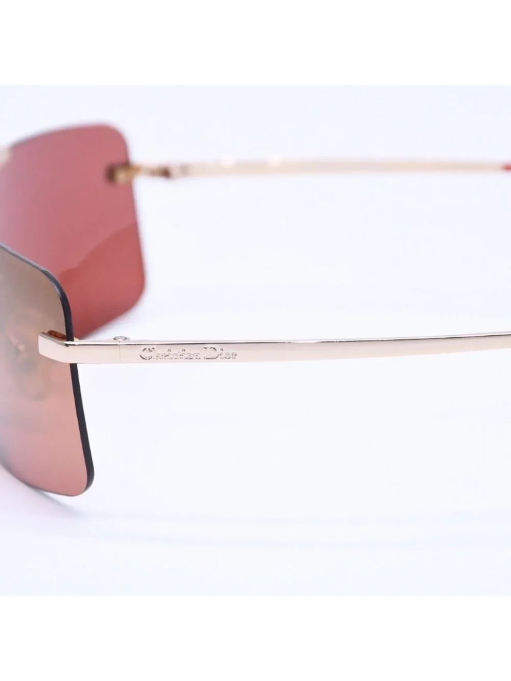 Dior Mini Motard Rimless Sunglasses Eyewear 36c Red Gold